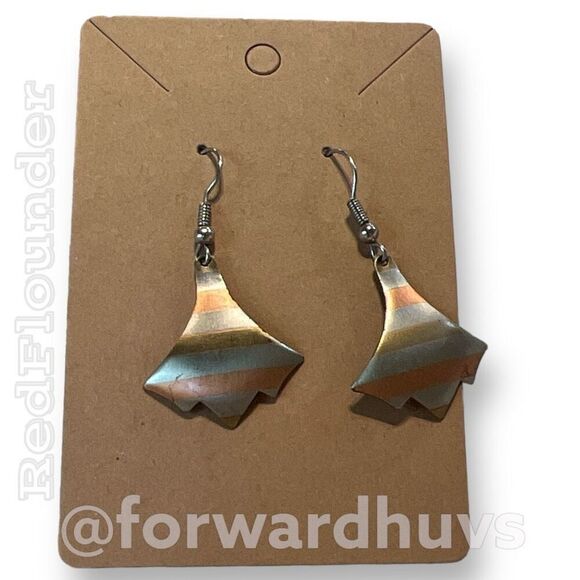 Copper Brass & Silver Tone Hand Crafted Dangle Earrings - Picture 3 of 12